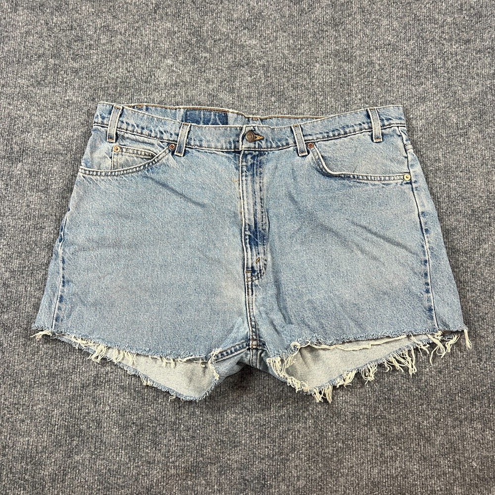 Levis Cutoff Shorts Women 40 Blue Regular Fit Denim Cotton Frayed Hem Light Wash
